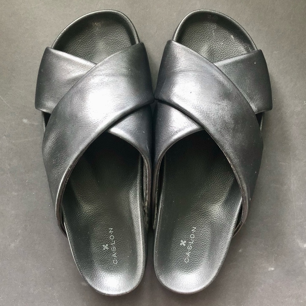 Black leather sandals